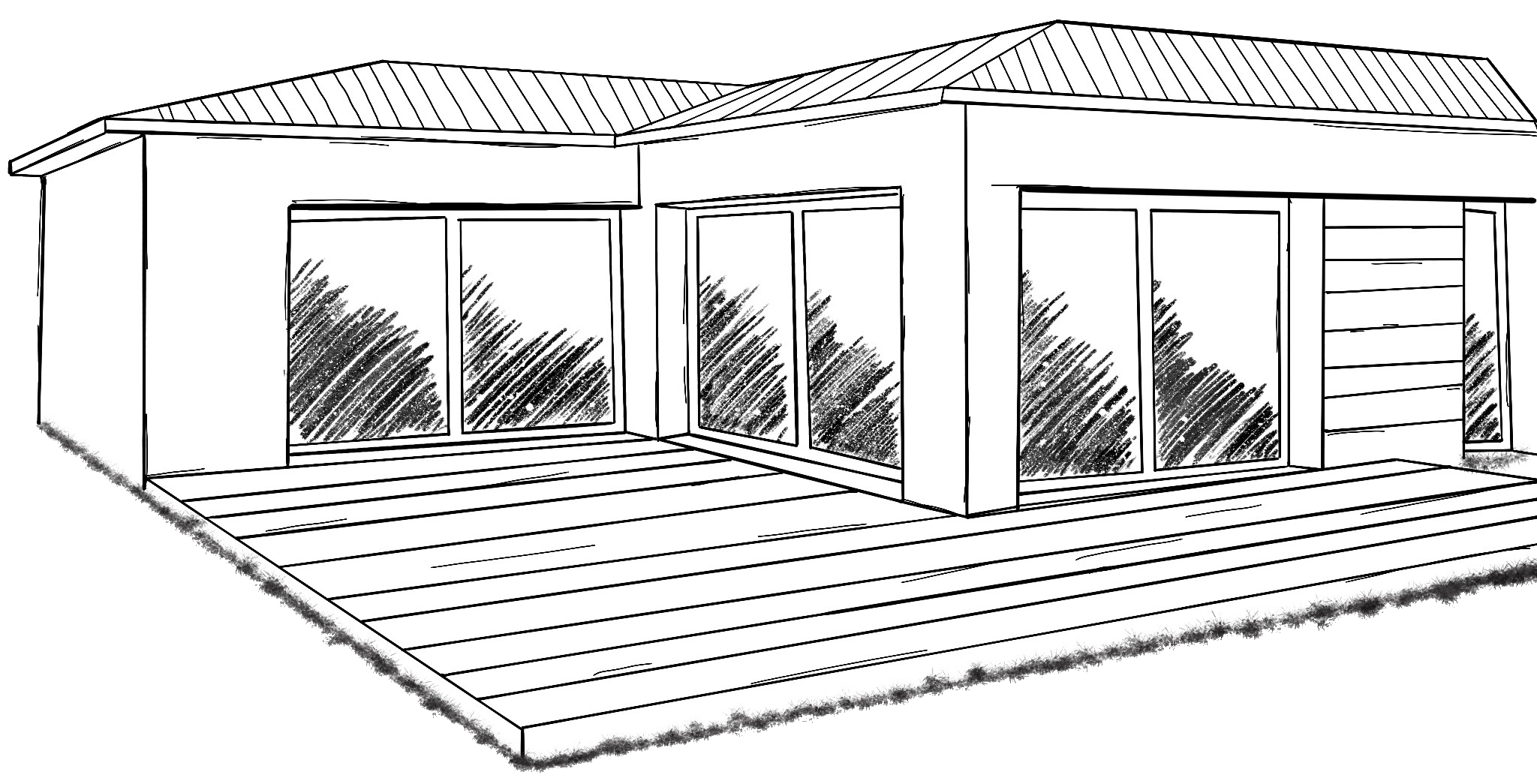 Un pavillon moderne, constitué de cubes, représenté en trois dimensions, apportant tout le confort nécessaire